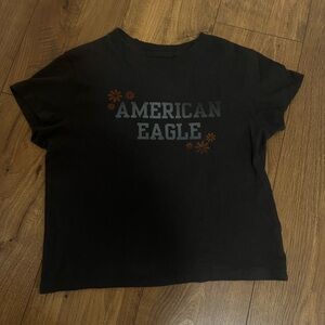 American Eagle Outfitters Black Crop Tee with Orange Flower Accents